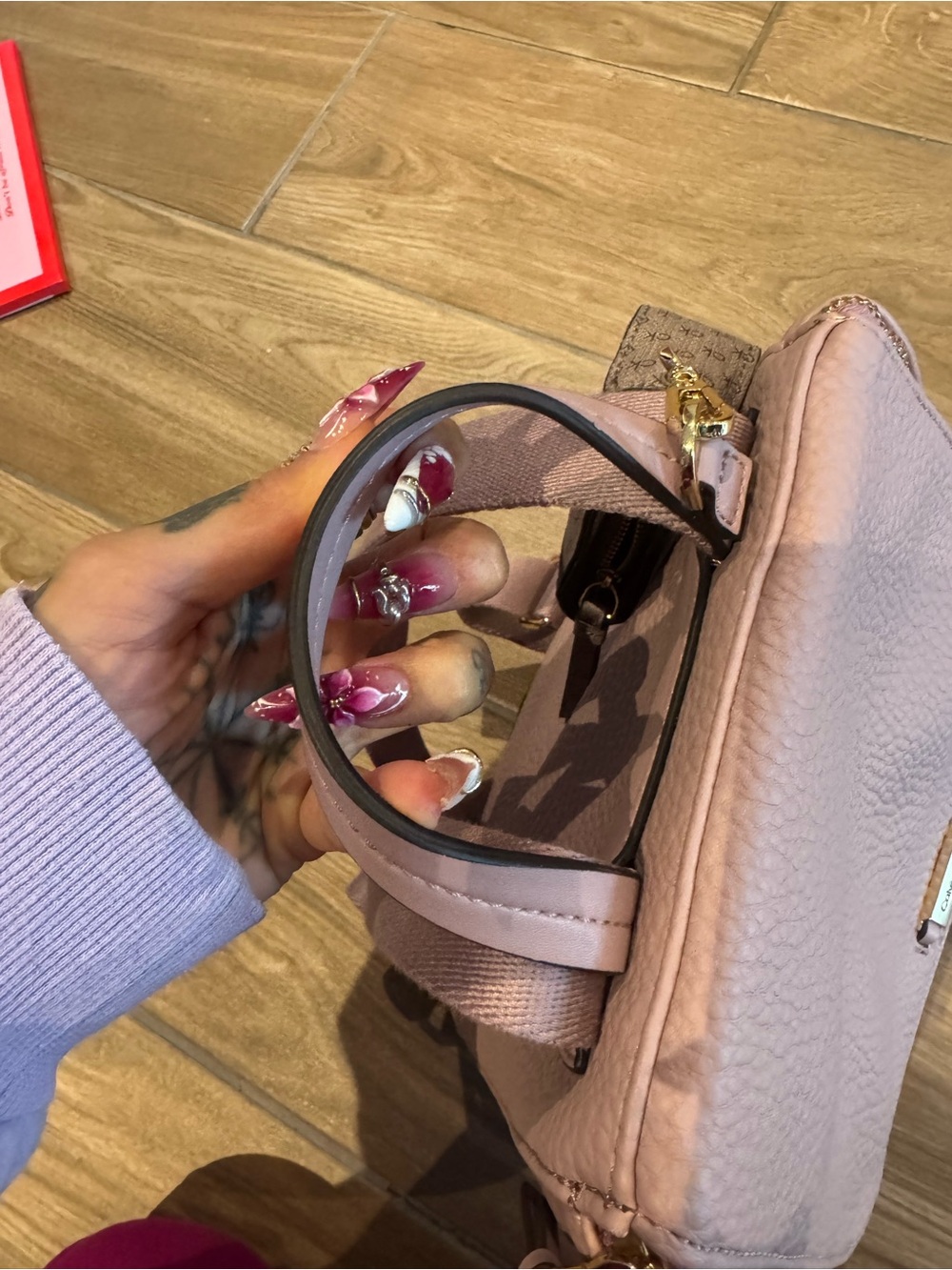 Calvin Klein Zulle Mauve Pebbled Leather Backpack with coin/airpods purse - Picture 16 of 16